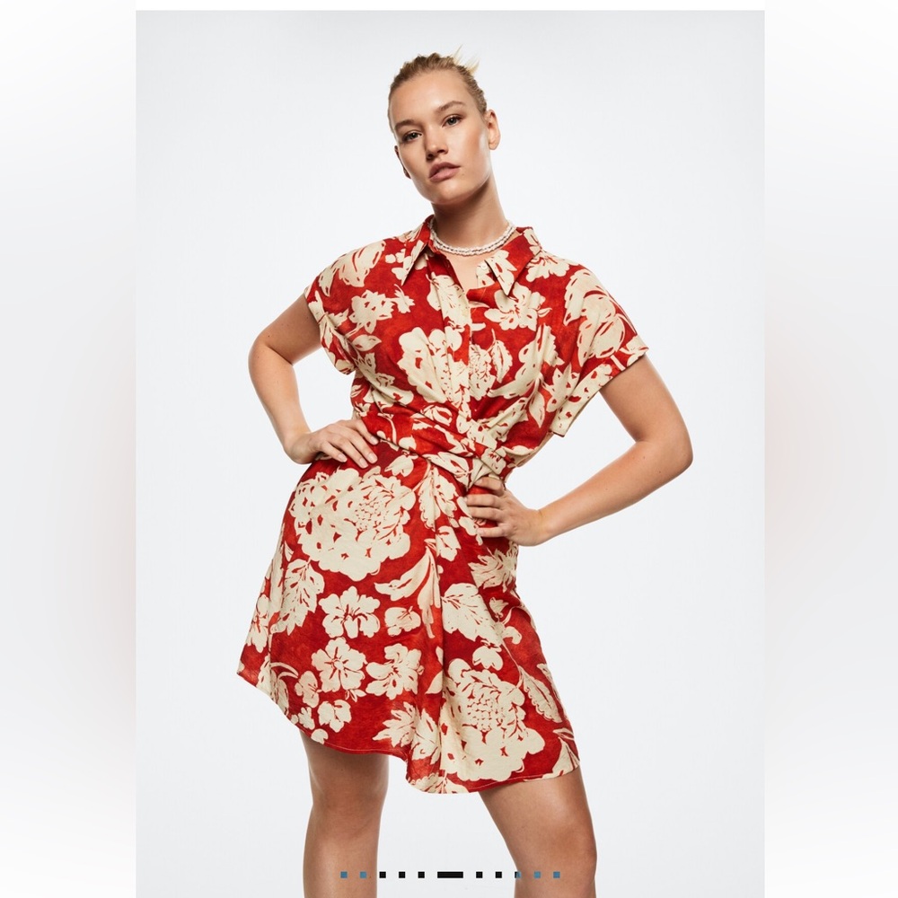 Mango Floral Mini Shirt Dress